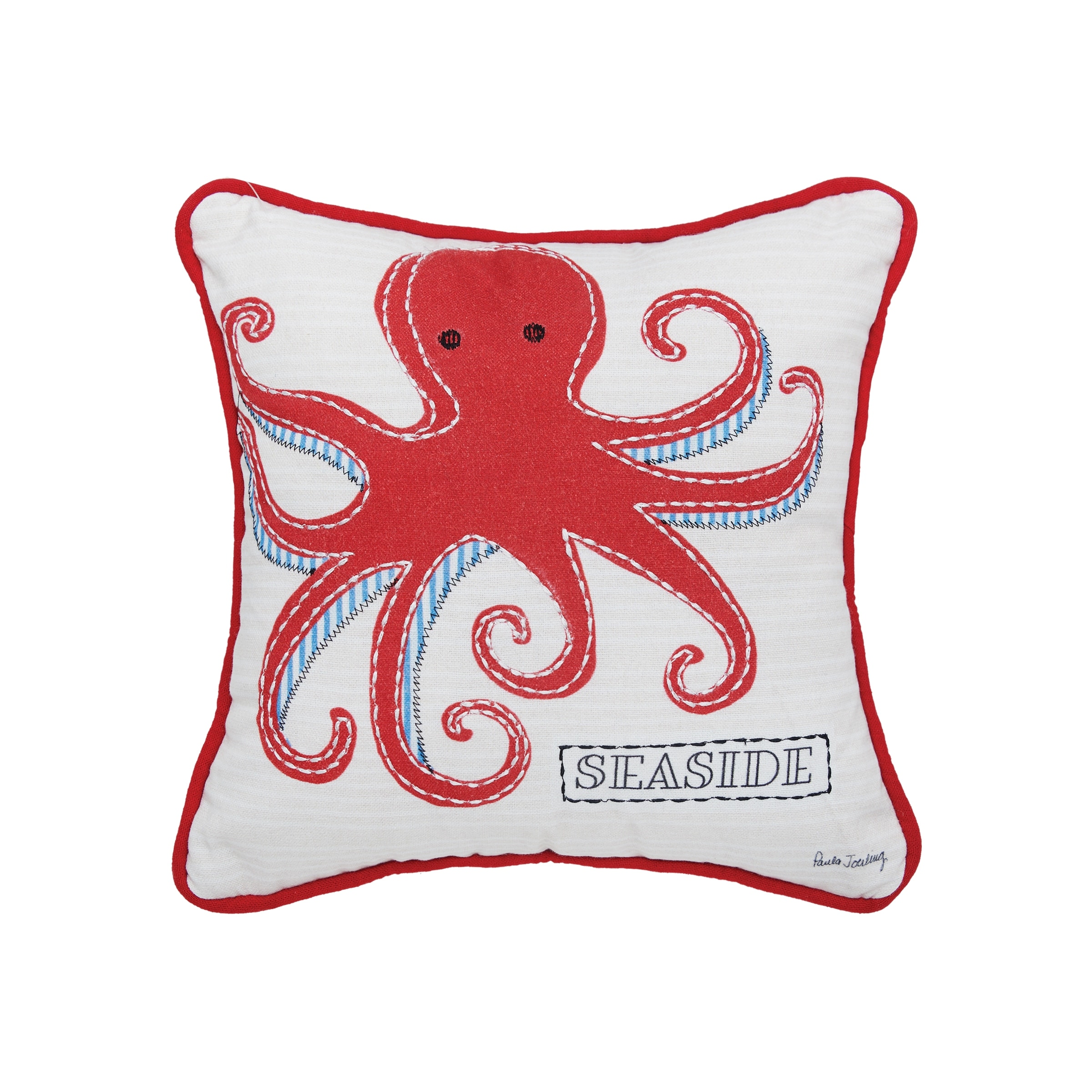 10" x 10" Octopus Seaside Printed and Applique Throw Pillow