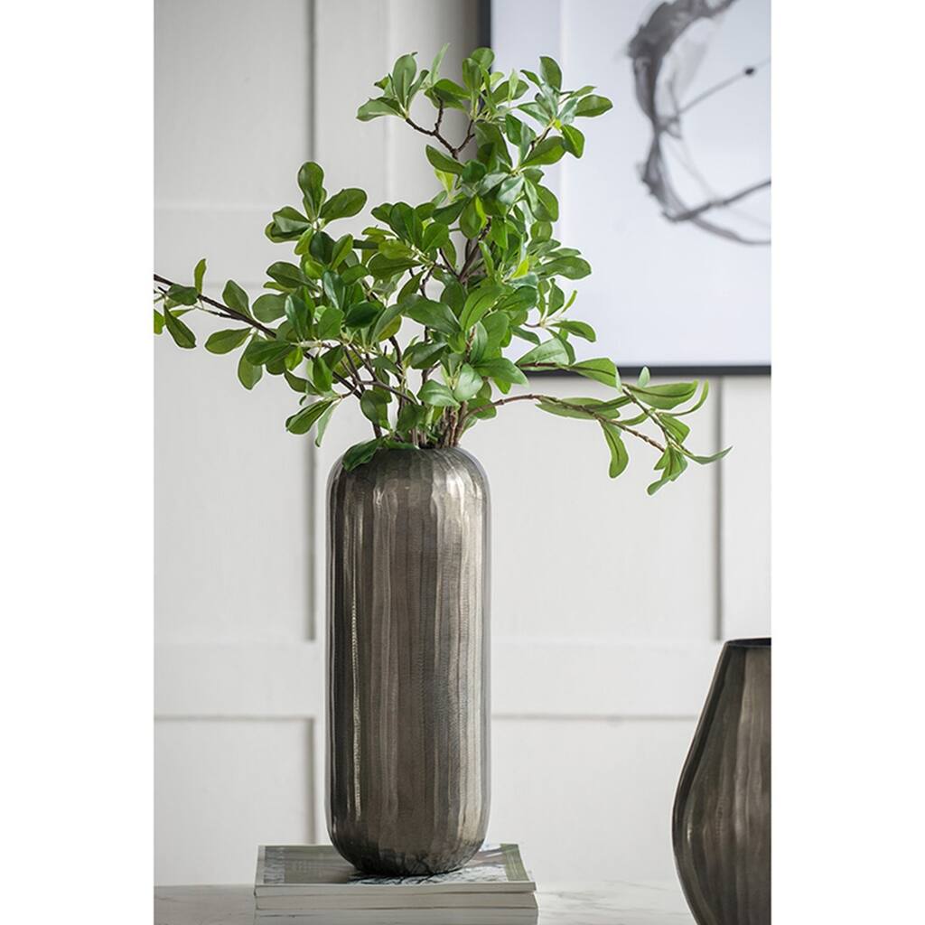 7x7x17" Layered Chisel Aluminum Vase Modern Metallic Finish Home Decor