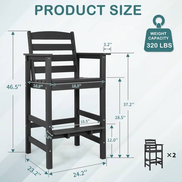 dimension image slide 1 of 3, Vrakae Outdoor Adirondack Bar Stool Chairs (Set of 2)