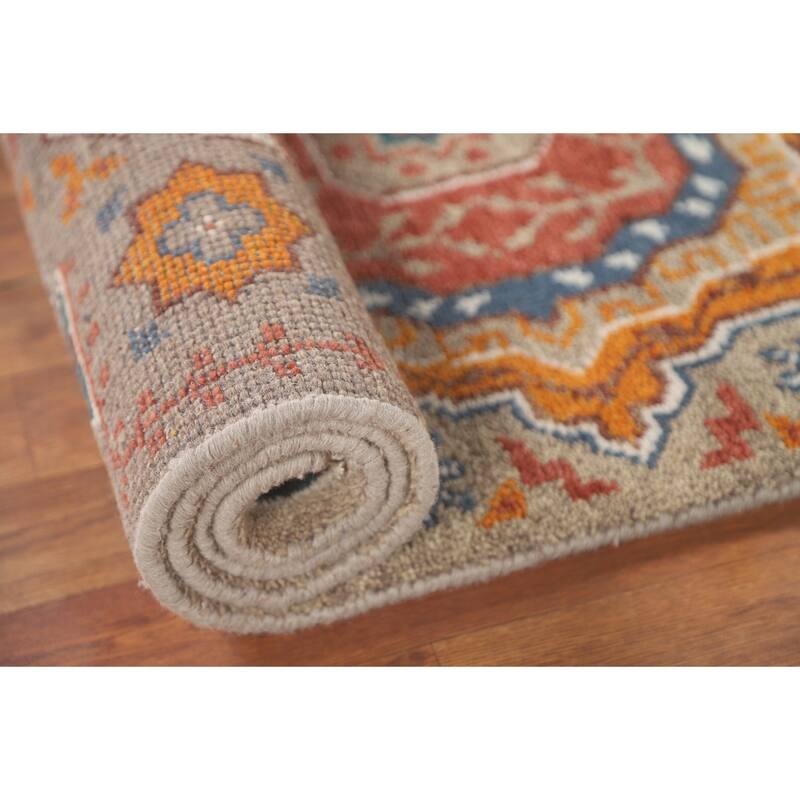 Geometric Kazak Runner Rug Handmade Wool Carpet - 2'6" x 8'2"