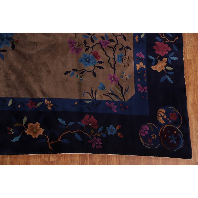 Vegetable Dye Art Deco Oriental Area Rug Hand-knotted Wool Carpet - 12'0" x 14'8"