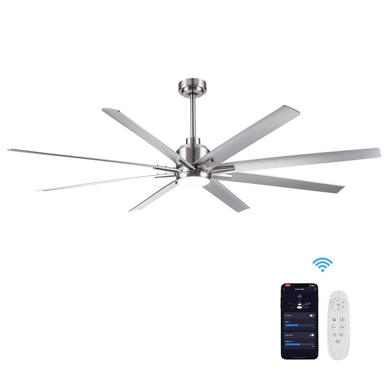 72" Smart Ceiling Fan with Integrated LED Light Kit & App Control, Indoor & Outdoor Large Silver Ceiling Fan Light - 72 Inch