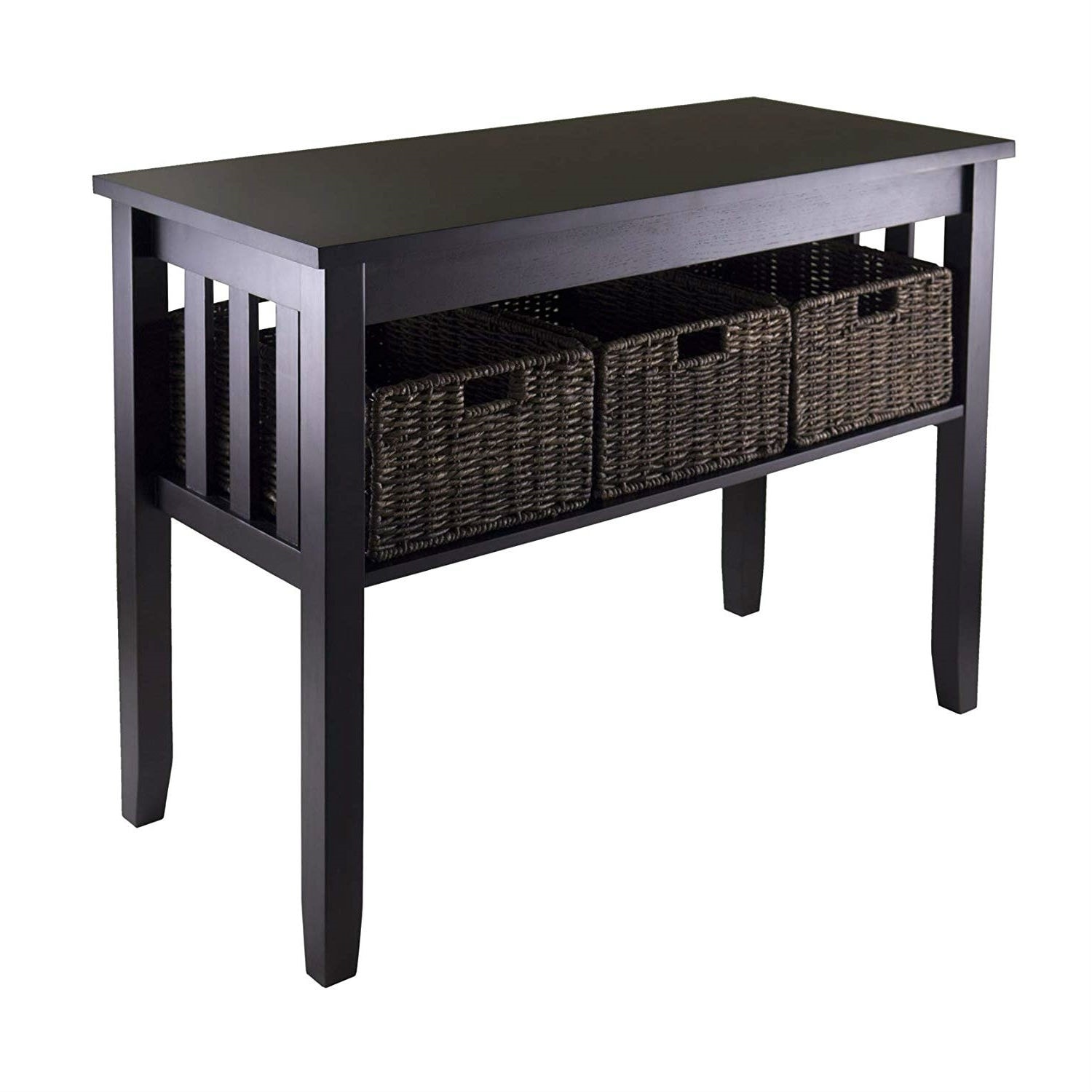 Espresso 2 Tier Entryway Hall Console Table With 3 Storage Baskets Pictured Overstock 29818947 Need somewhere to set your shopping. overstock com