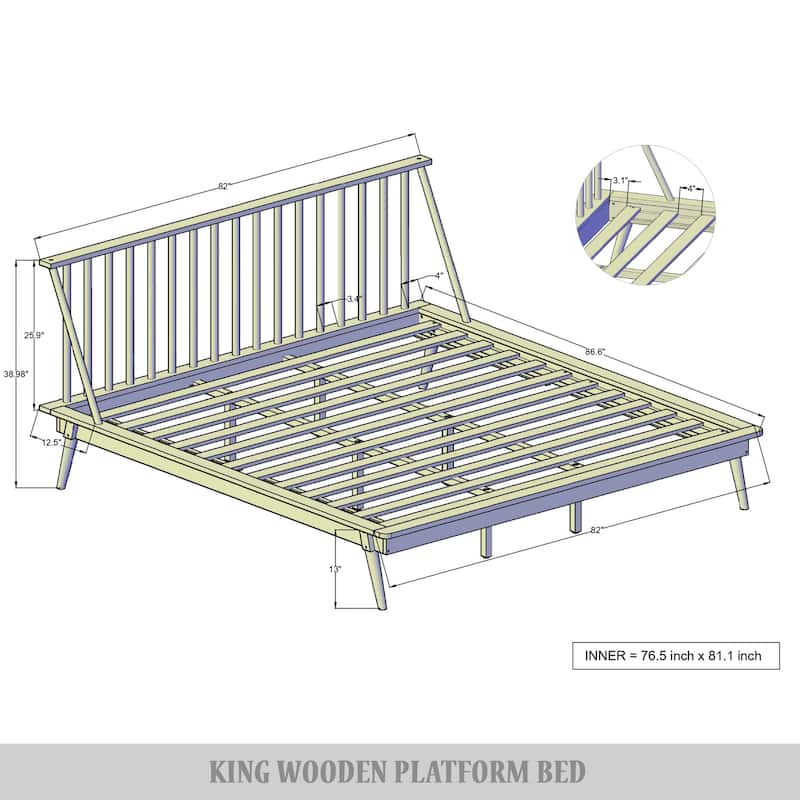 CraftPorch Vintage Wooden Platform Bed