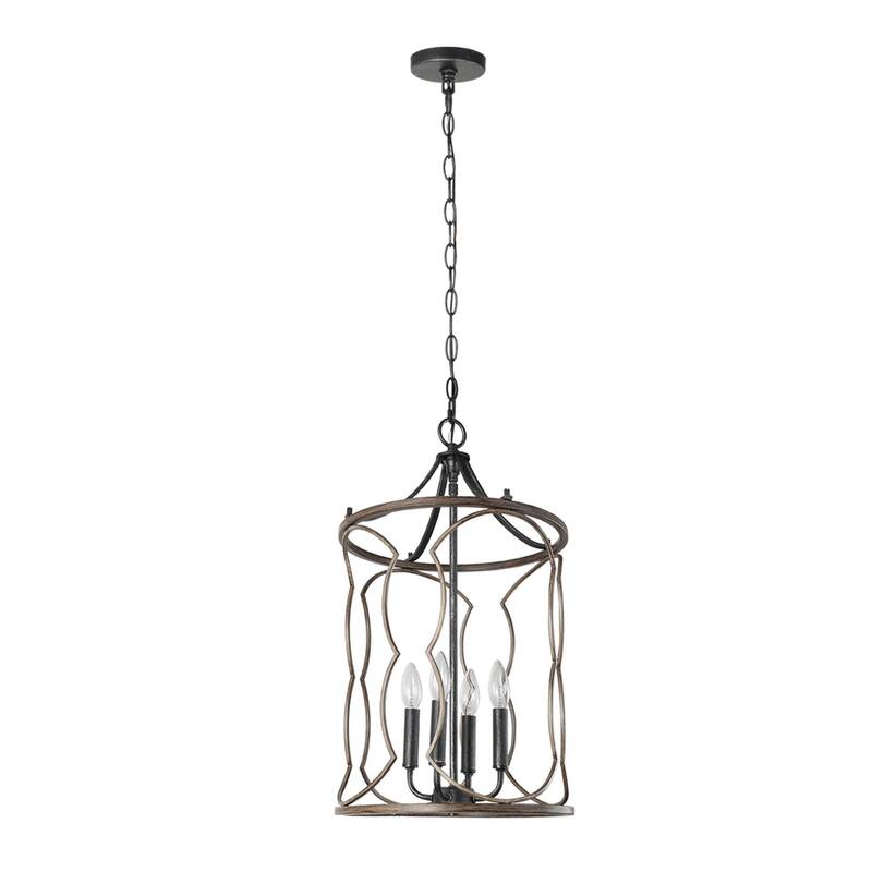 Modern Farmhouse 4-Light Cylinder Wood Grain Chandelier
