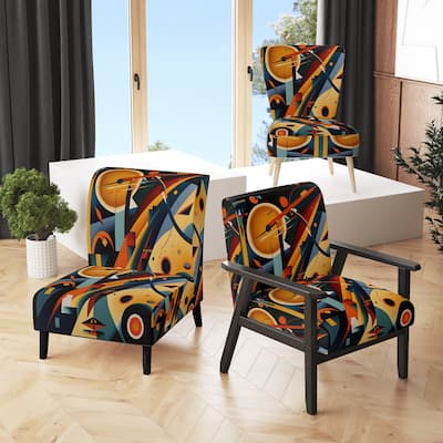 Designart "Multicolor Geometric Orange Shapes III" Upholstered Modern & Contemporary Accent Chair and Modern Arm Chair