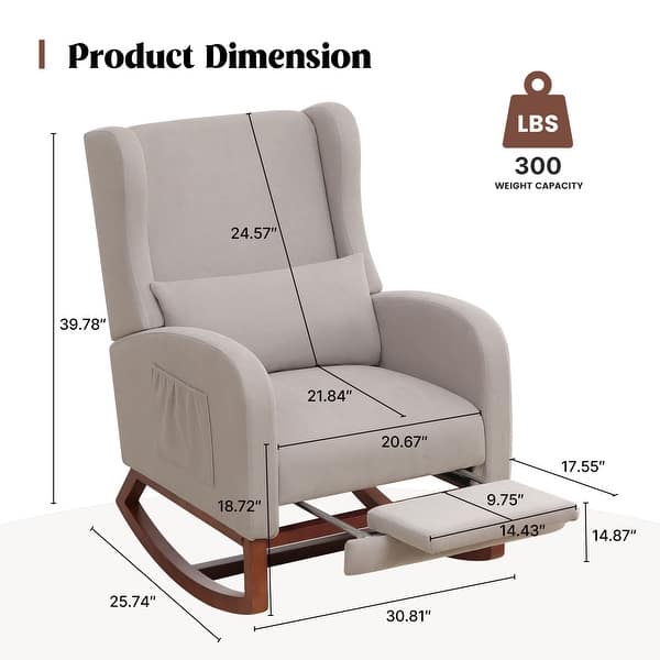 dimension image slide 7 of 10, HOMYKA Teddy Nursery Rocking Chairs with Foot Rest