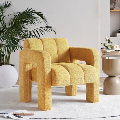 Yellow Modern 31.1" Upholstered Accent Chair with High-Density Foam and Solid Wood Frame