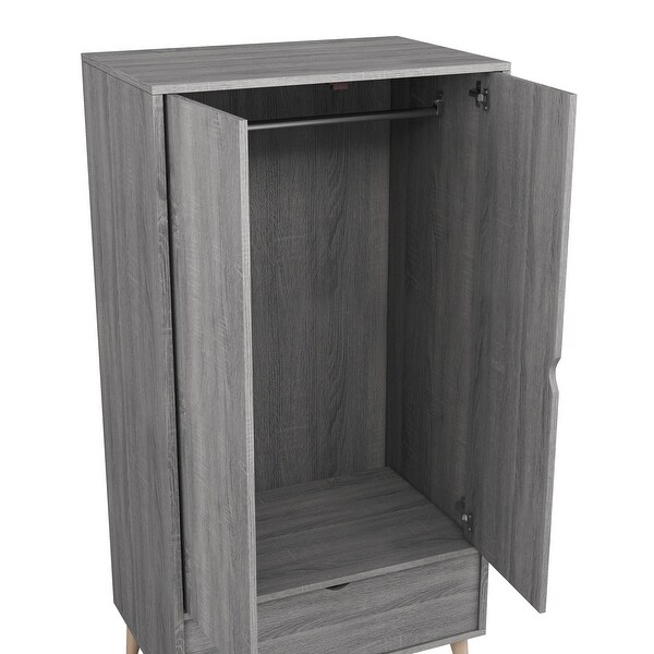 DH BASIC Minimalist Mid Century Modern Distressed Grey 1 Drawer Wardrobe Armoire by Denhour Bed Bath Beyond 20931695