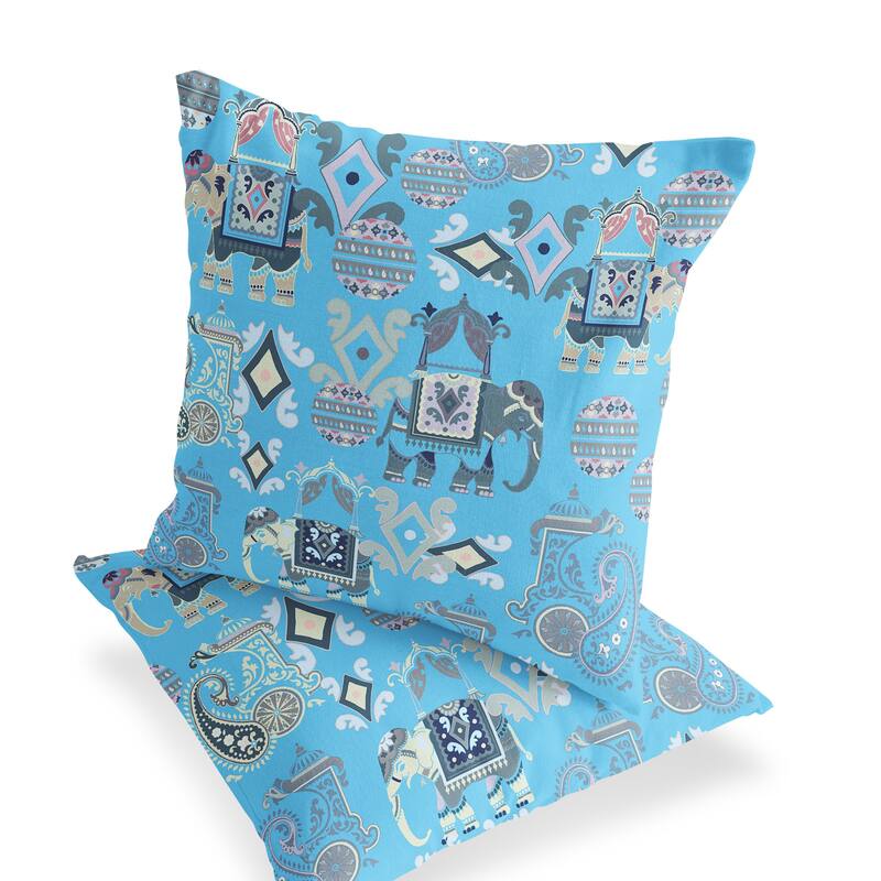 HomeRoots Set of Two 16" X 16" Blue and Gray Elephant Blown Seam Eclectic Indoor Outdoor Throw Pillow - 16.00' X '16.00' X '5.00