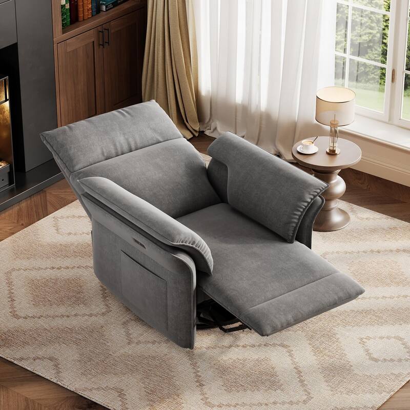 Power Recliner Chair Swivel Glider, Upholstered Faux Leather Nursery Reclining Sofa Chair with Charging Port
