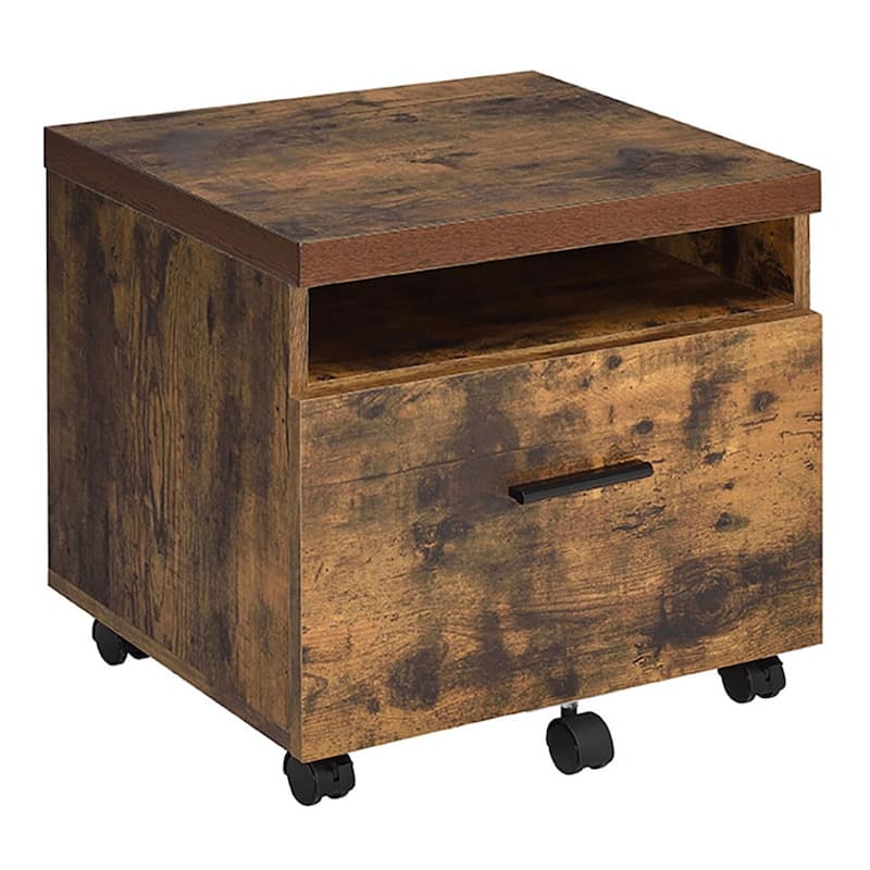 Weathered Oak and Black 1-DrawerFile Cabinet - Black+Brown