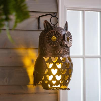 18" LED Owl Metal Garden Statue