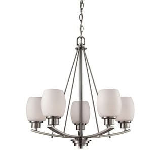 Elk Home Casual Mission Brushed Nickel With Opal Glass Chandelier