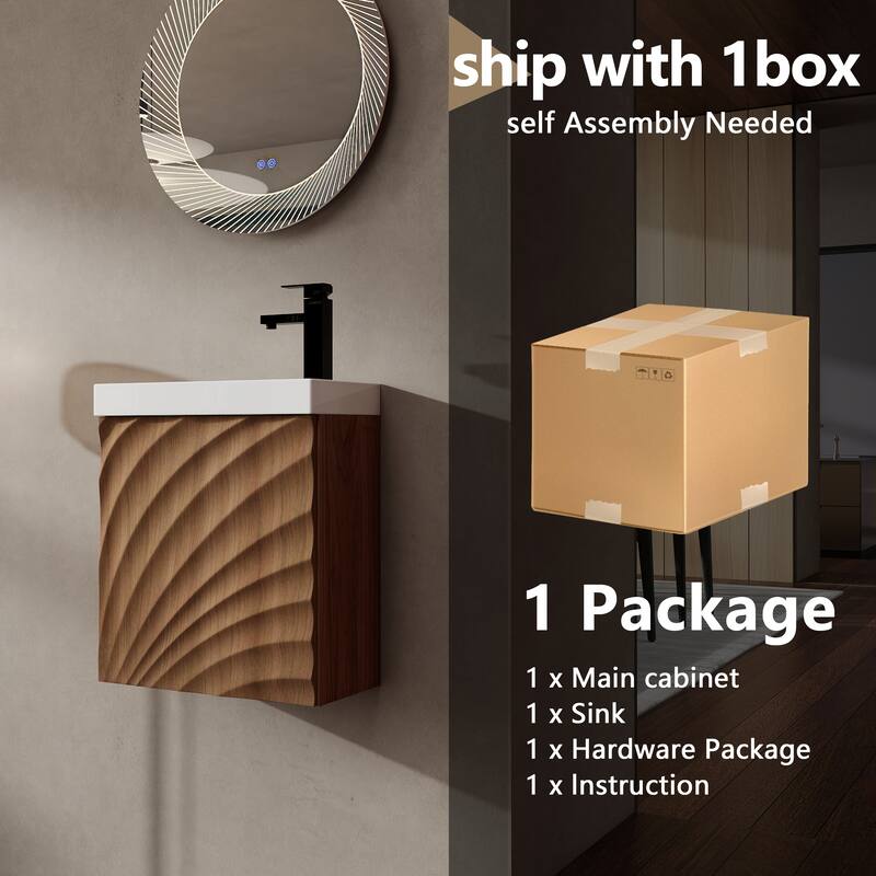 18.5" Wall-Mounted Bathroom Vanity with Resin Sink, Soft Closed Single Door