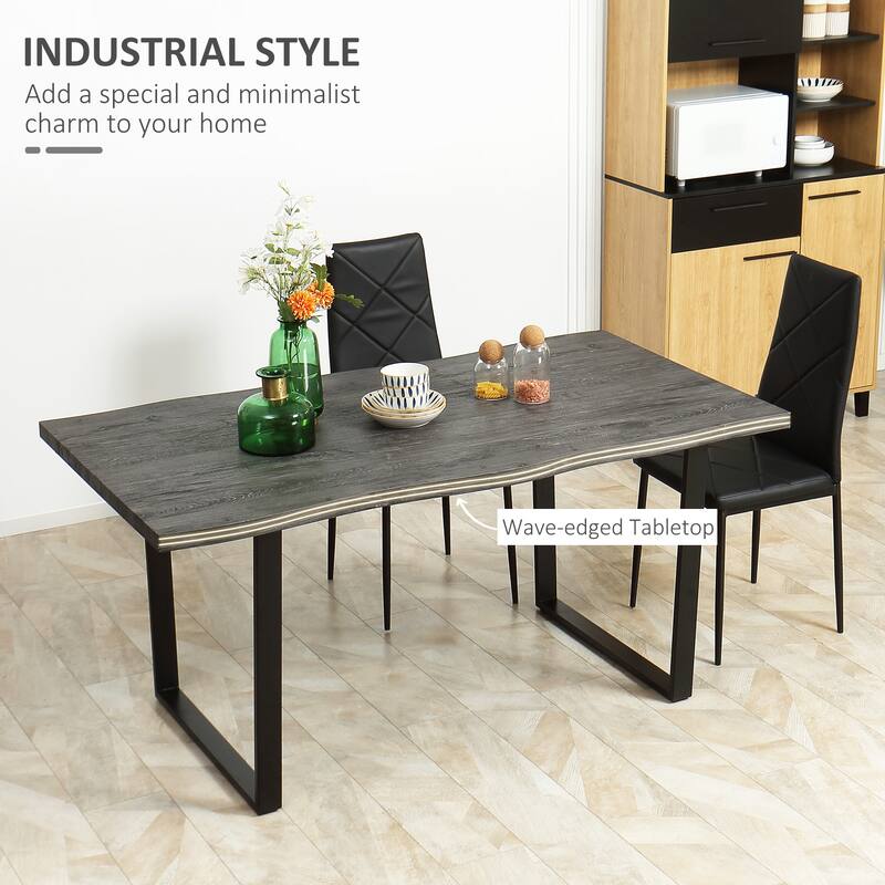 HOMCOM 63" Dining Table, Industrial Kitchen Table with Wave-edged Tabletop and Steel Legs for Up to 6 People, Grey