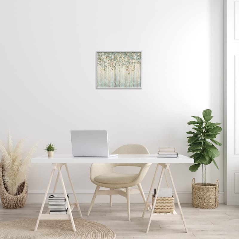 Stupell Abstract Forest Leaves Trees Blue Tan Soft Painting Framed Giclee Texturized Art by James Wiens