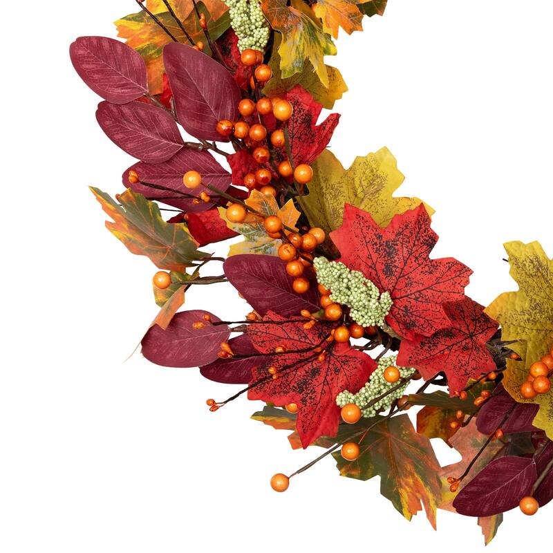 Leaves and Berries Artificial Fall Harvest Wreath - 20-Inch Unlit - 20"