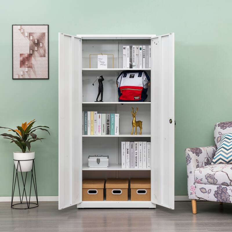 Rust-Proof Home OfficeTall File Cabinet, Lockable Storage Cabinet with Magnetic Doors & 4 Adjustable Shelves
