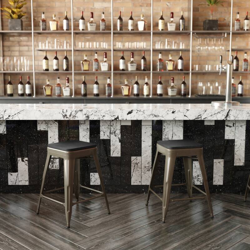 All-Weather Backless Commercial Bar Stool with Poly Resin Seat - Gun Metal/Black