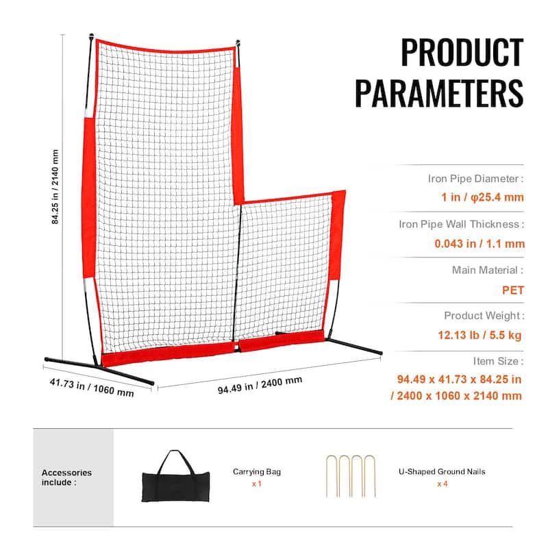 7 x 7 Feet L Screen Portable Baseball and Softball Body Protector Safety Screen with Carry Bag