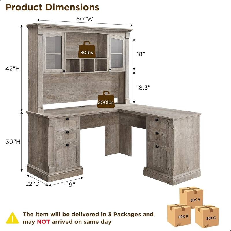 Farmhouse Computer Desk with Hutch, Wood Home Office Desk