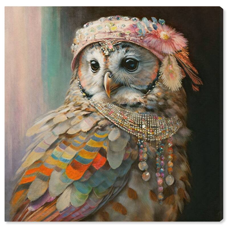 Wynwood Studio Canvas Animals Owlette II White and Light Pink Traditional Wall Art Canvas Print - White, Pink