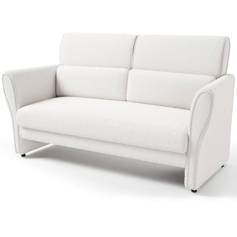 Modern Beige Couch, 57 Inch Deep Seat Loveseat Sofa with 2 Removable Lumbar Pillows, High Backrest