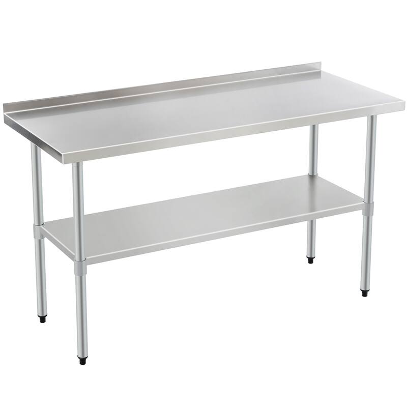 Profeeshaw Stainless Steel Work Table with Backsplash & Adjustable Shelf for Commercial Use - 48"L x 30"W x 37"H