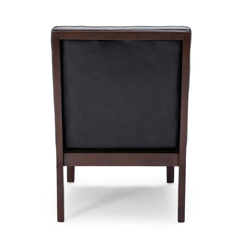 Roomfitters Tufted Faux Leather Accent Chair with Wood Legs, Modern Upholstered Chair for Living Room or Office