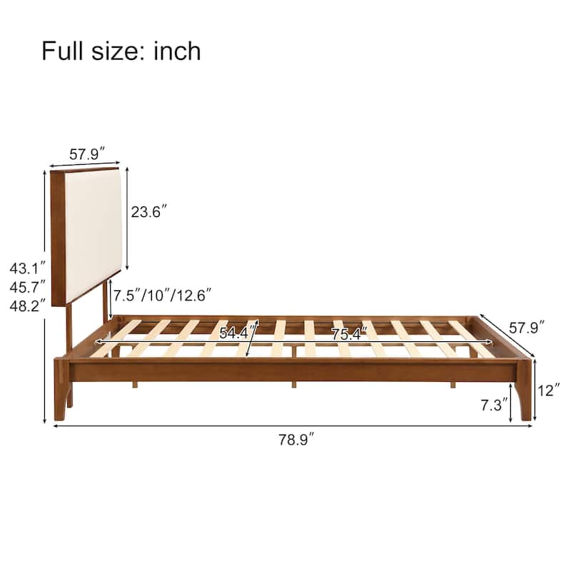 Solid Dry Bamboo Wood Platform Bed with Bamboo Frame, Upholstered Adjustable Headboard, Noise-Free Design, Easy Assembly