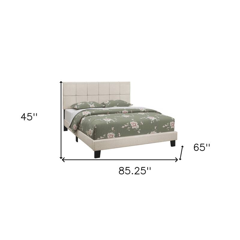 HomeRoots Beige Tufted Linen Queen Bed Frame