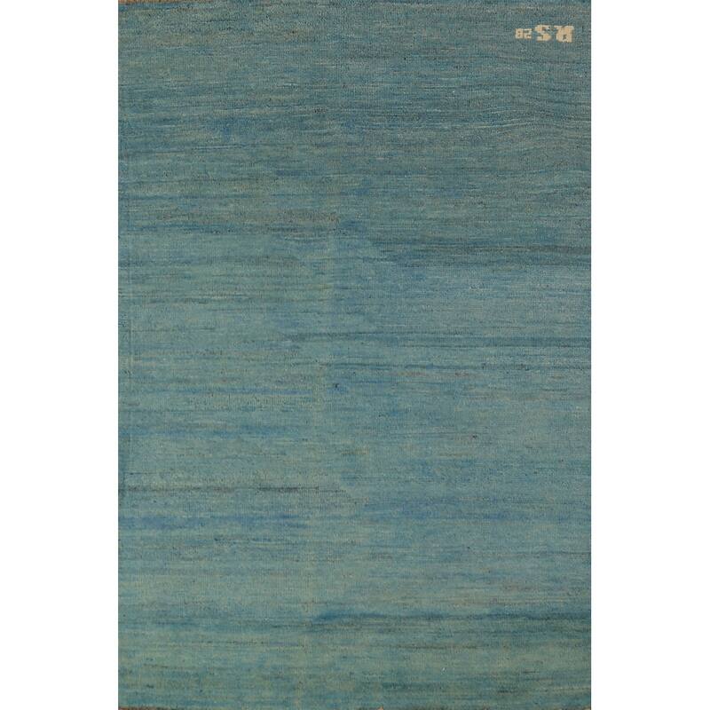 Blue Striped Gabbeh Modern Rug Handmade Wool Carpet - 2'8" x 4'1"