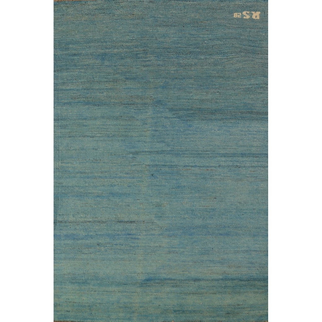 Blue Striped Gabbeh Modern Rug Handmade Wool Carpet - 2'8" x 4'1"