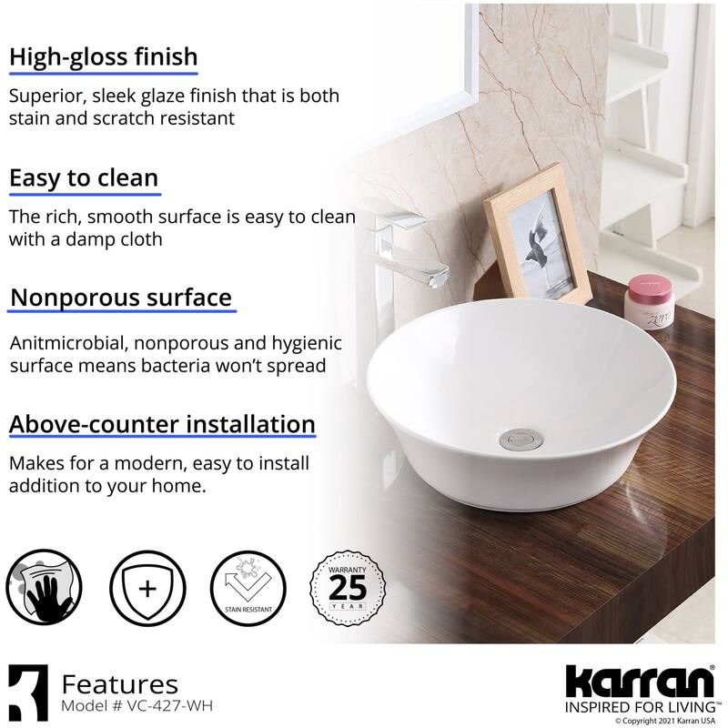 Karran USA VC-427 Valera 16-1/2" Circular Vitreous China Vessel