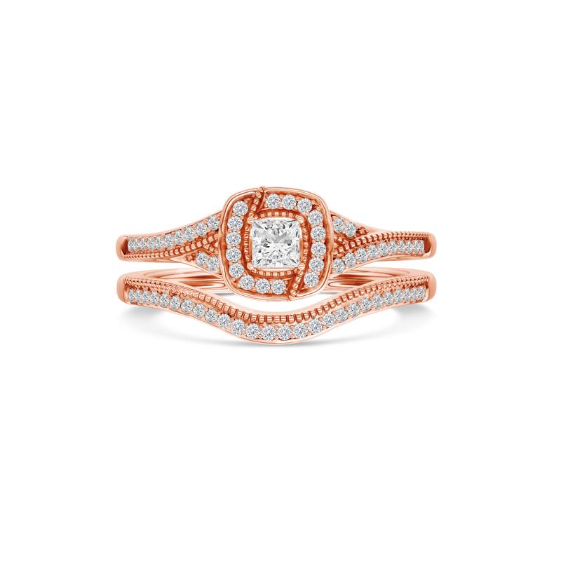 1/3ct TDW Diamond Halo Bridal Set in 10K Gold for Women