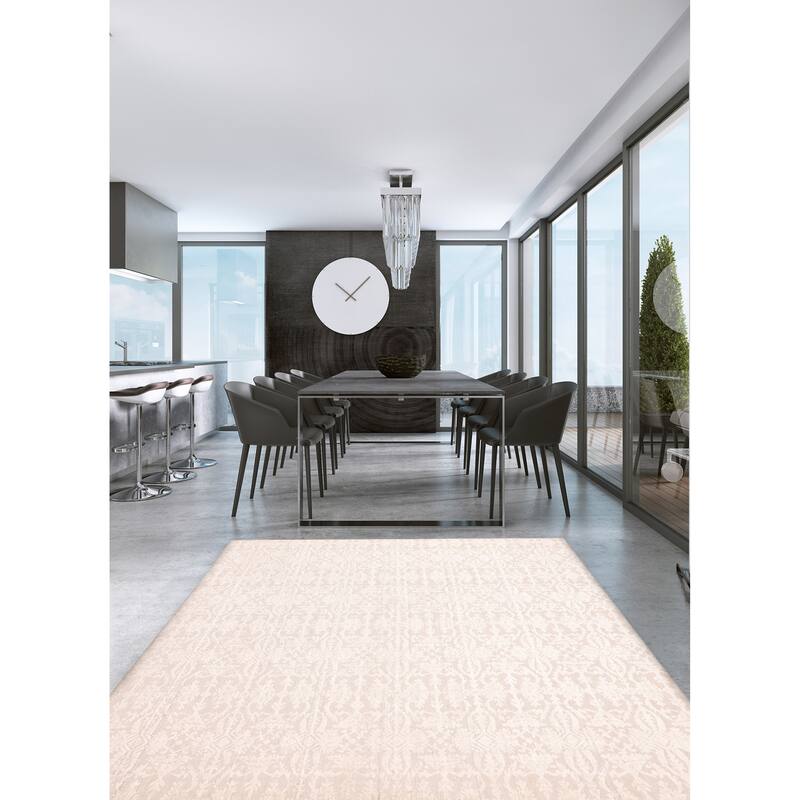 ECARPETGALLERY Hand Loomed Elysian Ivory Viscose, Wool Rug - 8'2 x 9'10