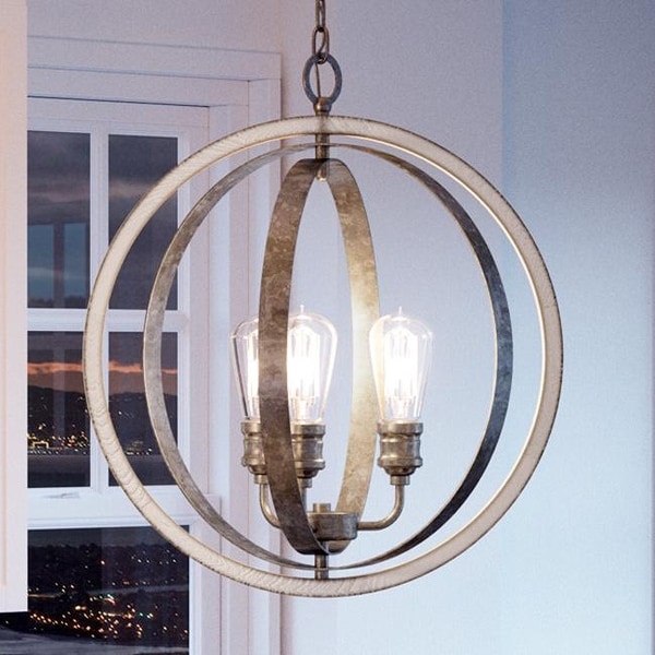 Luxury Vintage Pendant Light, 24"H x 21.25"W, with Modern Farmhouse Style, Galvanized Steel Finish by Urban Ambiance. Opens flyout.