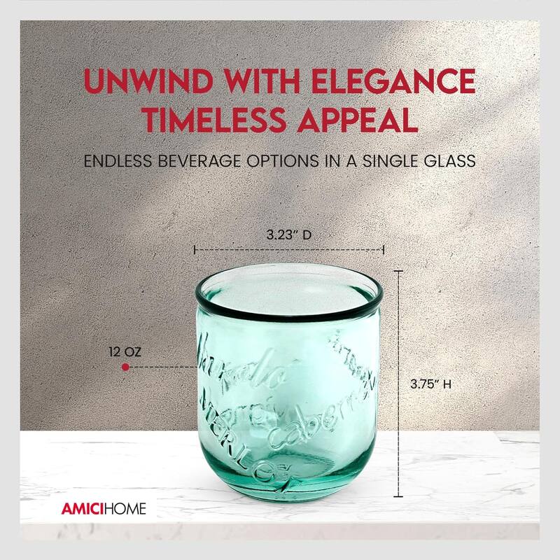 Amici Home Set of 4 Italian Recycled Vino Stemless Glasses - 12 oz.