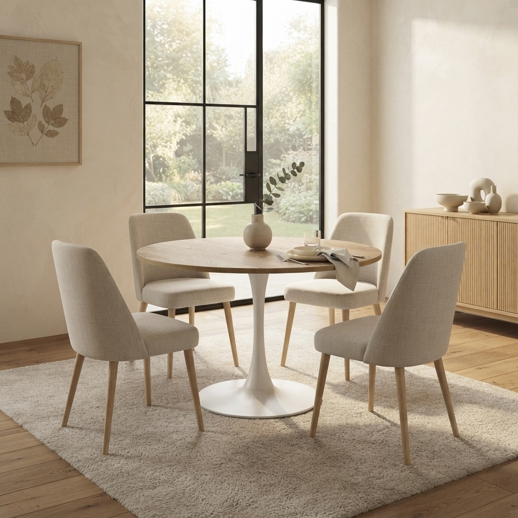 Homy Casa 42-58 Inch Extendable Round-to-Oval Dining Table for 4-6 with Tulip Metal Pedestal Base