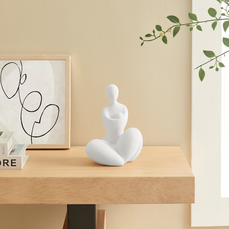 Hans White Abstract Mother Embracing Child Matte Ceramic Sculpture