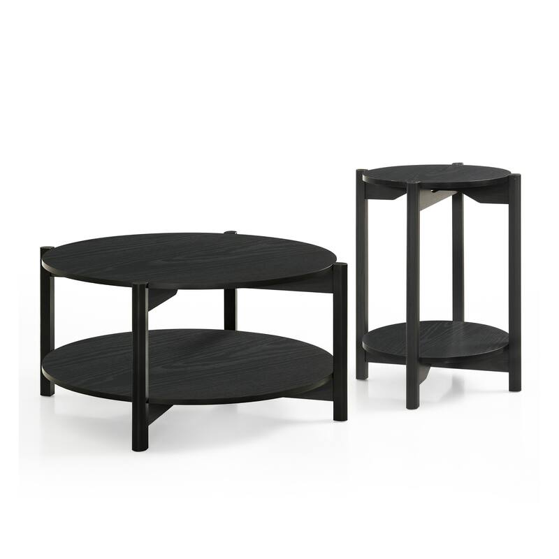 Furniture of America Rovion 2-Piece Round Wood Coffee Table Set with Open Bottom Shelf