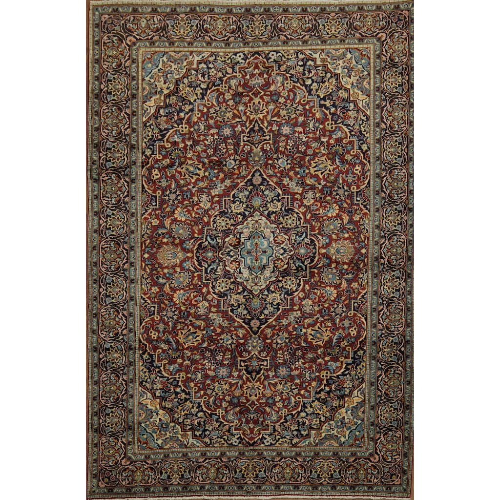 Hand Knotted Oriental 100% Wool Carpet Traditional Floral Red Kashan Area Rug - 9' 11'' X 6' 6''