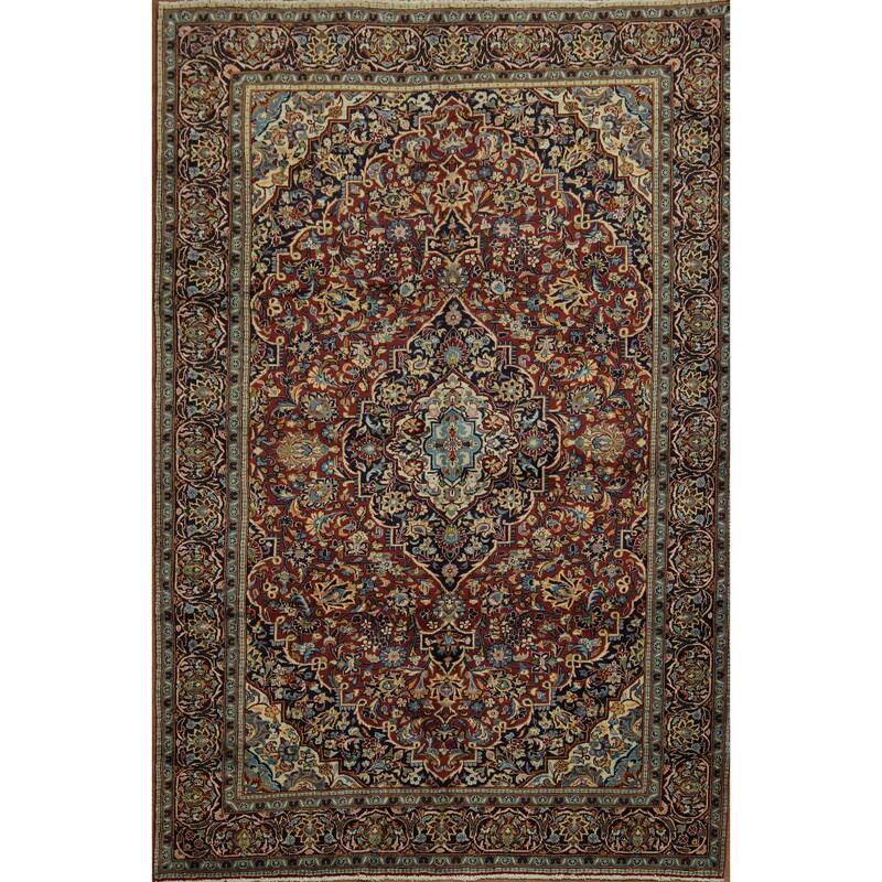 Hand Knotted Oriental 100% Wool Carpet Traditional Floral Red Kashan Area Rug - 9' 11'' X 6' 6''