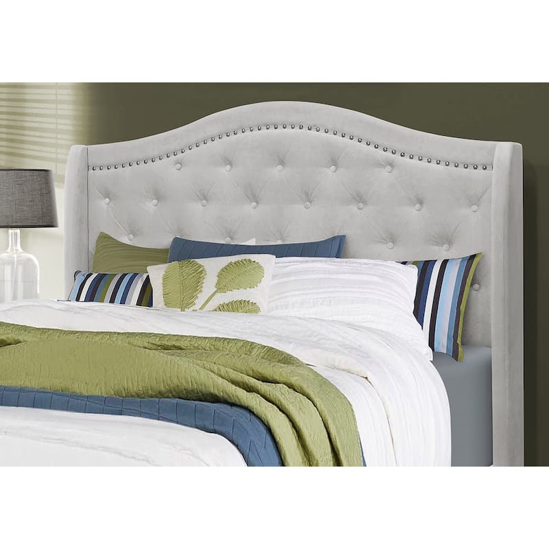 Modern Velvet Bed Frame Queen Size - Upholstered Platform Bed with Wood Legs - Light Grey Bedroom Furniture