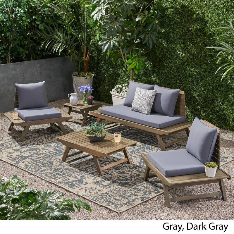 Sedona Outdoor 4 Seater Acacia Wood Chat Set with Side Table and Coffee Table by Christopher Knight Home