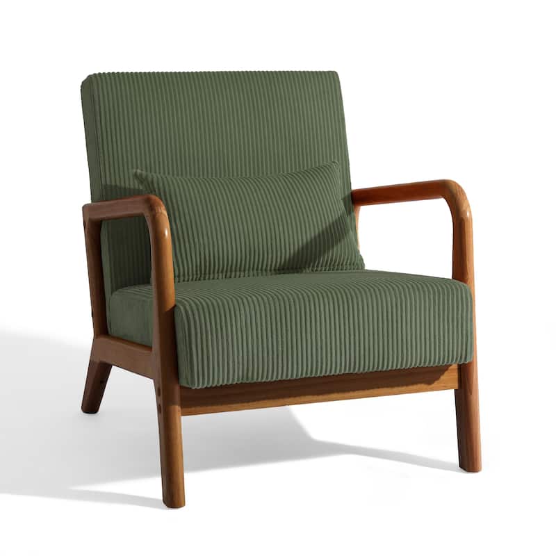 25" W Mid Century Upholstered Wood Accent Chair with Pillow