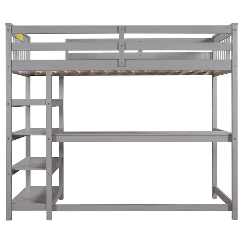 Twin Size Loft Bed with Storage Shelves and Under-Bed Desk