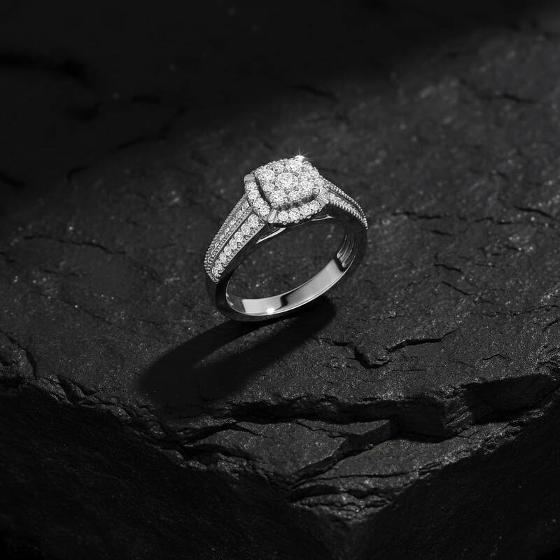 1/2ct TDW Diamond Cluster Halo Engagement Ring in 10K White Gold for Women