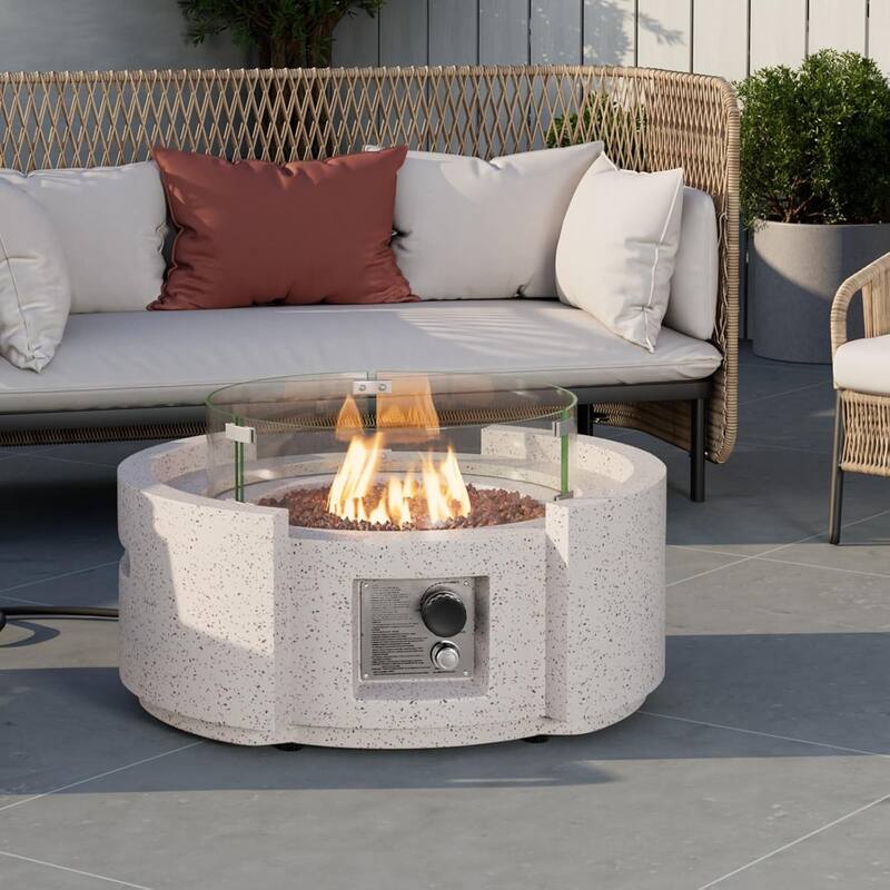 COSIEST 28''Outdoor Propane 40,000 BTU Fire Pit w Wind Glass and Tank - with glass